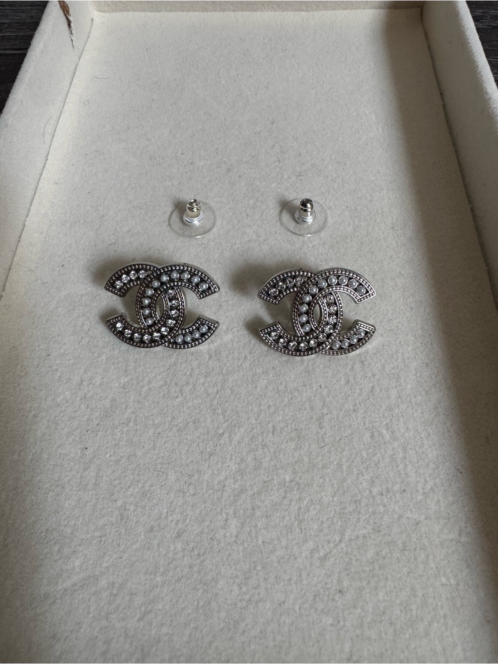 Silver, pearl, & diamond detailed earrings
